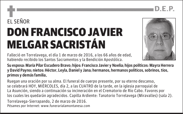 Don Francisco Javier Melgar Sacristán