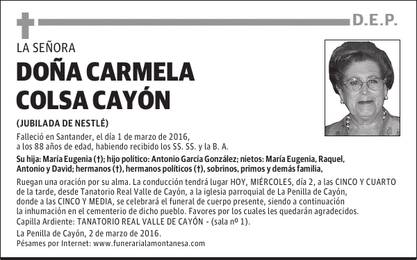 Doña Carmela Colsa Cayón