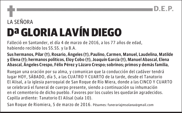 Dª GLORIA LAVÍN DIEGO