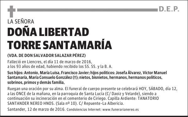 DOÑA LIBERTAD TORRE SANTAMARIA