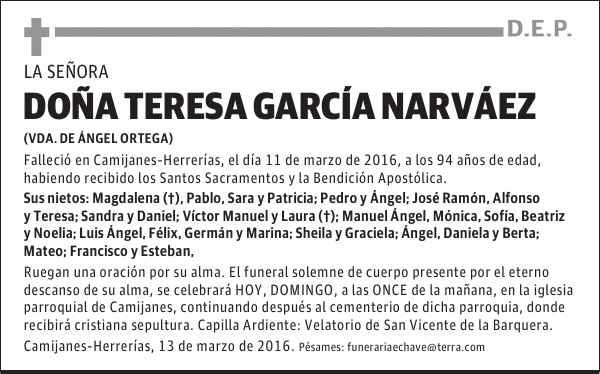 Dª. TERESA GARCÍA NARVÁEZ