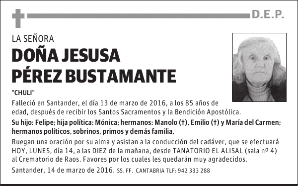 DOÑA JESUSA PÉREZ BUSTAMANTE