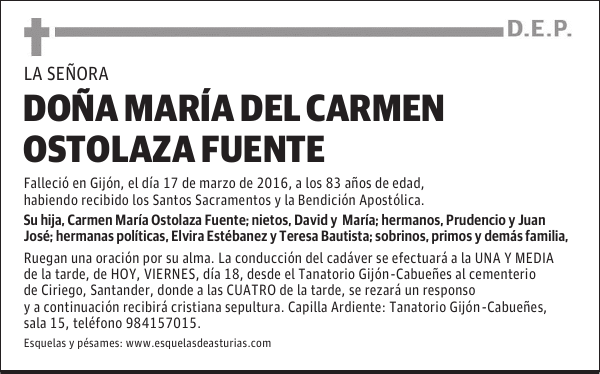 DOÑA CARMEN OSTOLAZA FUENTE