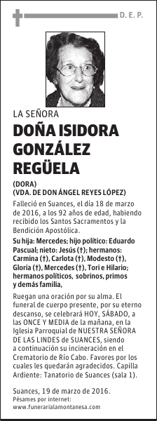 Doña Isidora González Regüela