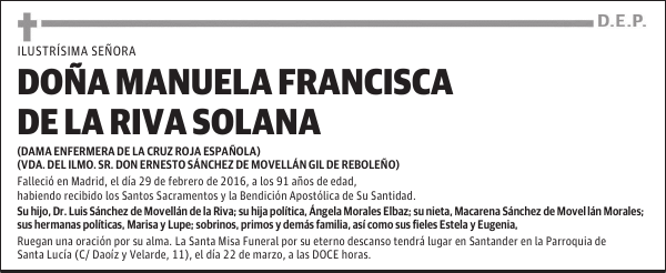 DOÑA MANUELA FRANCISCA DE LA RIVA SOLANA