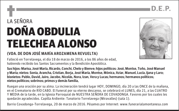 Doña Obdulia Telechea Alonso