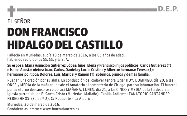 DON FRANCISCO HIDALGO DEL CASTILLO