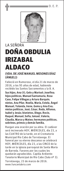Doña Obdulia Irizabal Aldaco