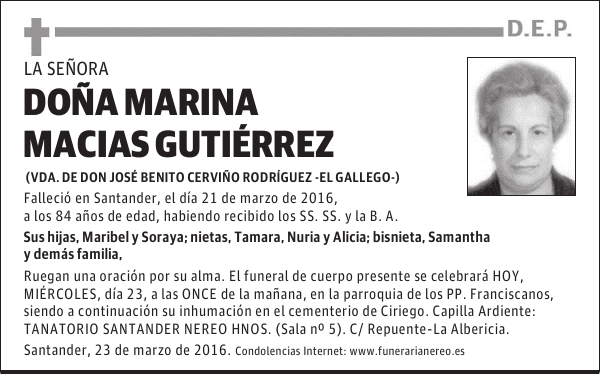 DOÑA MARINA MACIAS GUTIERREZ
