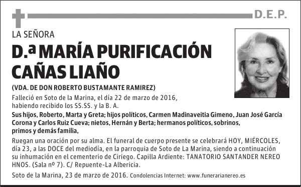 DOÑA MARIA PURIFICACION CAÑAS LIAÑO
