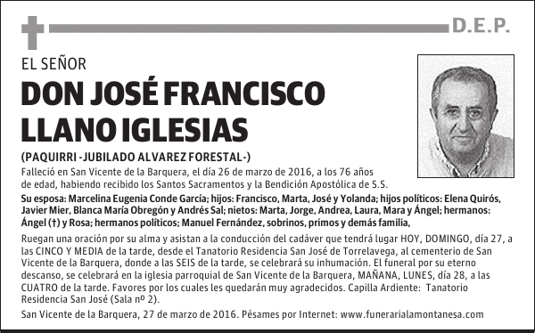 D. JOSE FRANCISCO LLANO IGLESIAS