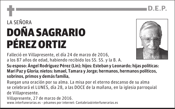 Da. SAGRARIO PÉREZ ORTIZ