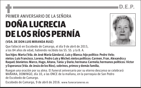 DOÑA LUCRECIA DE LOS RIOS PERNIA