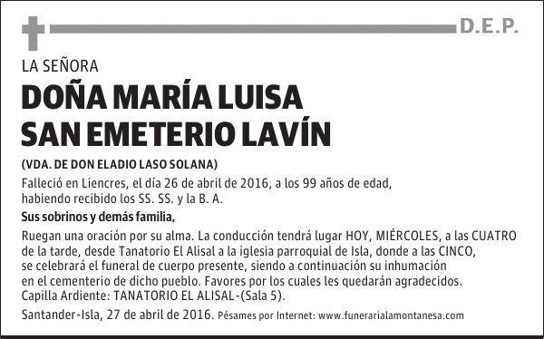 Doña María Luisa San Emeterio Lavín