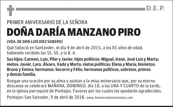 Doña Daría Manzano Piro