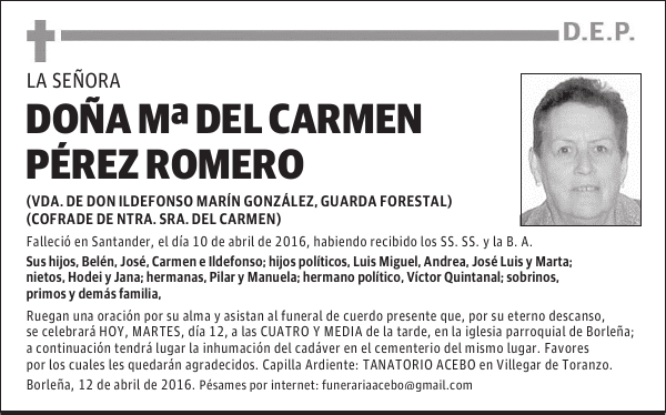 Dña, Ma del Carmen Pérez Romero