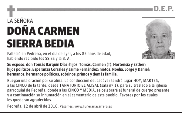 DOÑA CARMEN SIERRA BEDIA