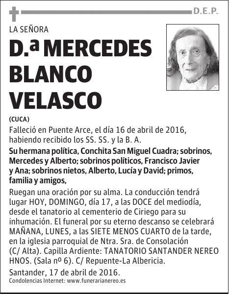 DOÑA MERCEDES BLANCO VELASCO