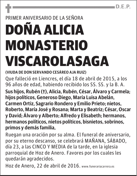 DOÑA ALICIA MONASTERIO VISCAROLASAGA