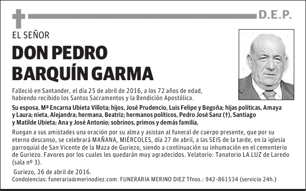 D. PEDRO BARQUÍN GARMA