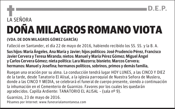 DOÑA MILAGROS ROMANO VIOTA