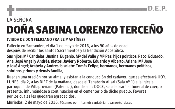 DOÑA SABINA LORENZO TERCEÑO
