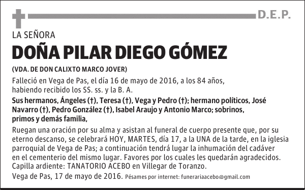 Dña. Pilar Diego Gómez