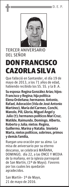 DON FRANCISCO CAZORLA SILVA