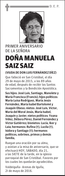 DOÑA MANUELA SAIZ SAIZ
