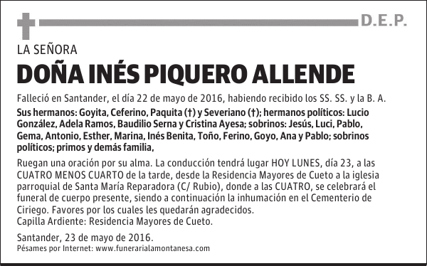 DOÑA INÉS PIQUERO ALLENDE