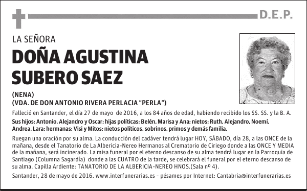 Dª AGUSTINA SUBERO SAEZ