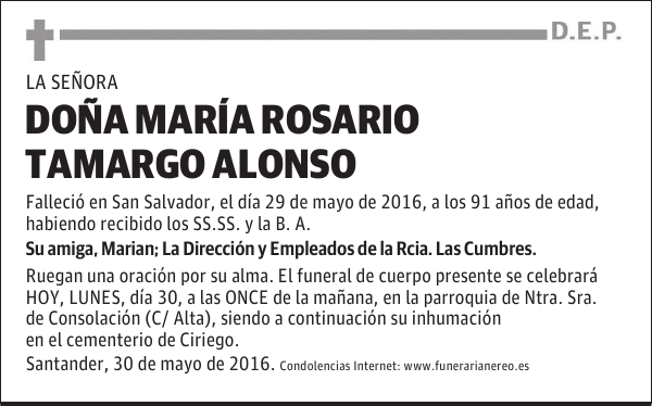 DOÑA MARIA ROSARIO TAMARGO ALONSO