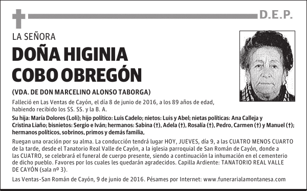 Doña Higinia Cobo Obregón