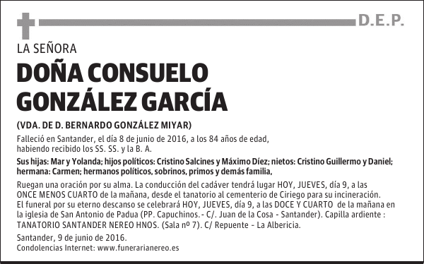 DOÑA CONSUELO GONZÁLEZ GARCÍA