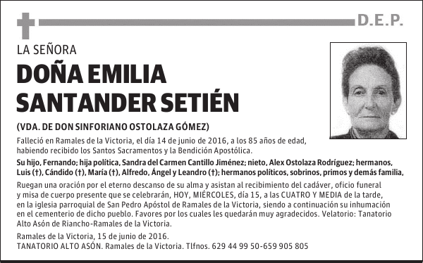 Dña. EMILIA SANTANDER SETIEN