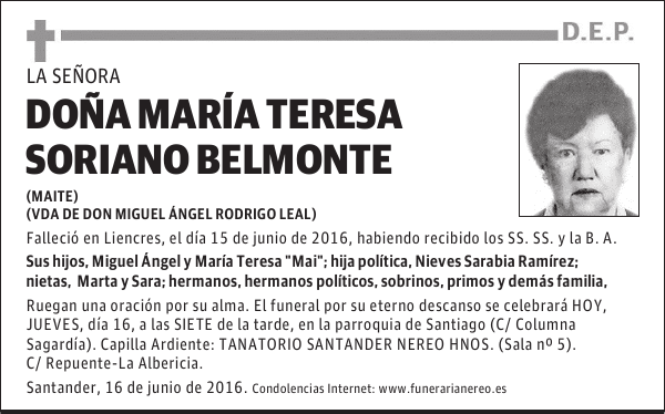 DOÑA MARIA TERESA SORIANO BELMONTE