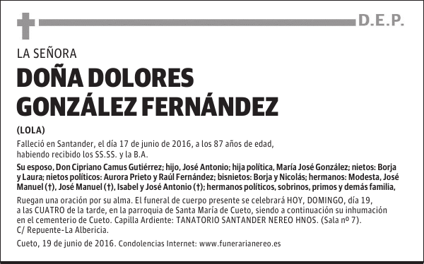 DOÑA DOLORES GONZALEZ FERNANDEZ