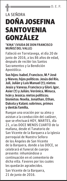 DOÑA JOSEFINA SANTOVENIA GONZÁLEZ
