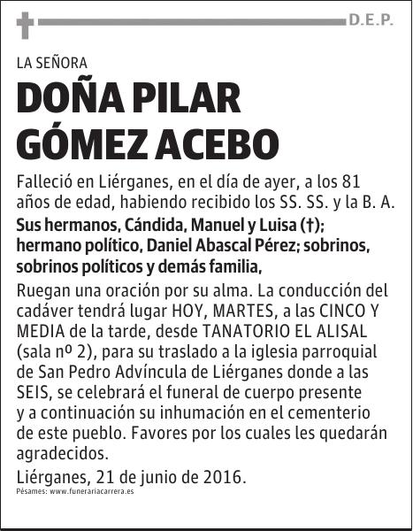 DOÑA PILAR GÓMEZ ACEBO