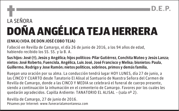 DOÑA ANGÉLICA TEJA HERRERA