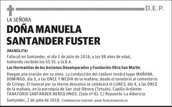 DOÑA MANUELA SANTANDER FUSTER