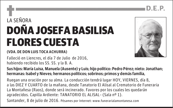 Doña Josefa Basilisa Flores Cuesta