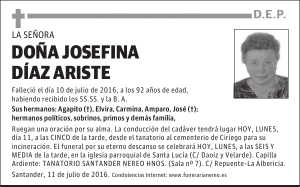 DOÑA JOSEFINA DIAZ ARISTE