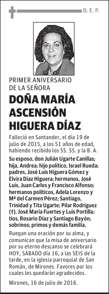 DOÑA MARÍA ASCENSIÓN HIGUERA DÍIAZ