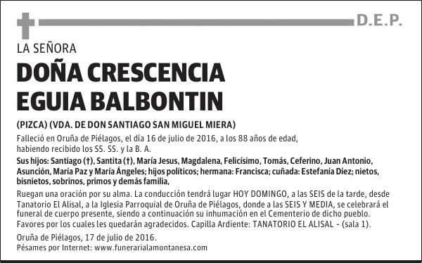 DOÑA CRESCENCIA EGUIA BALBONTIN