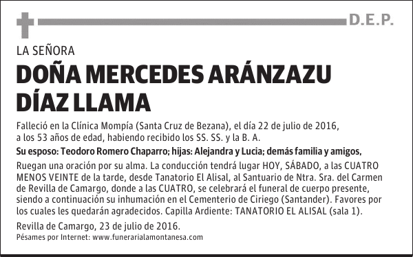 Doña Mercedes Aránzazu Díaz Llama