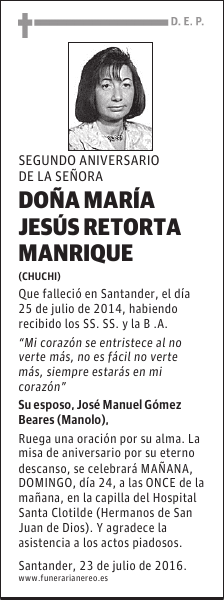 DOÑA MARÍA JESÚS RETORTA MANRIQUE