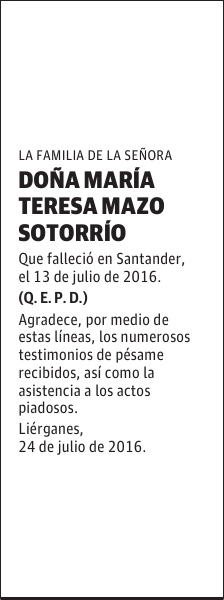 DOÑA MARÍA TERESA MAZO SOTORRÍO