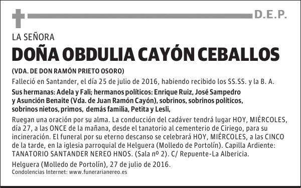 DOÑA OBDULIA CAYON CEBALLOS