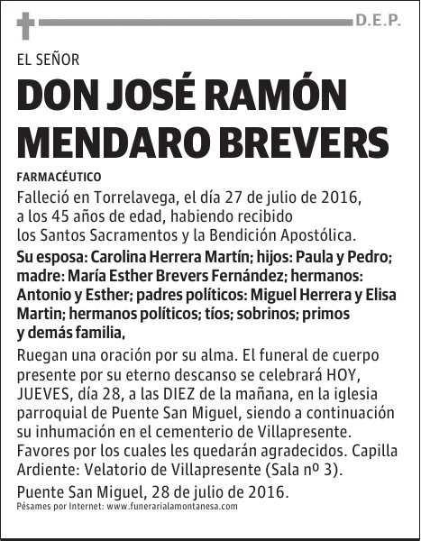 Don José Ramón Mendaro Brevers